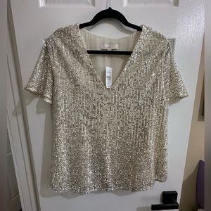 Silver sequined short sleeve top